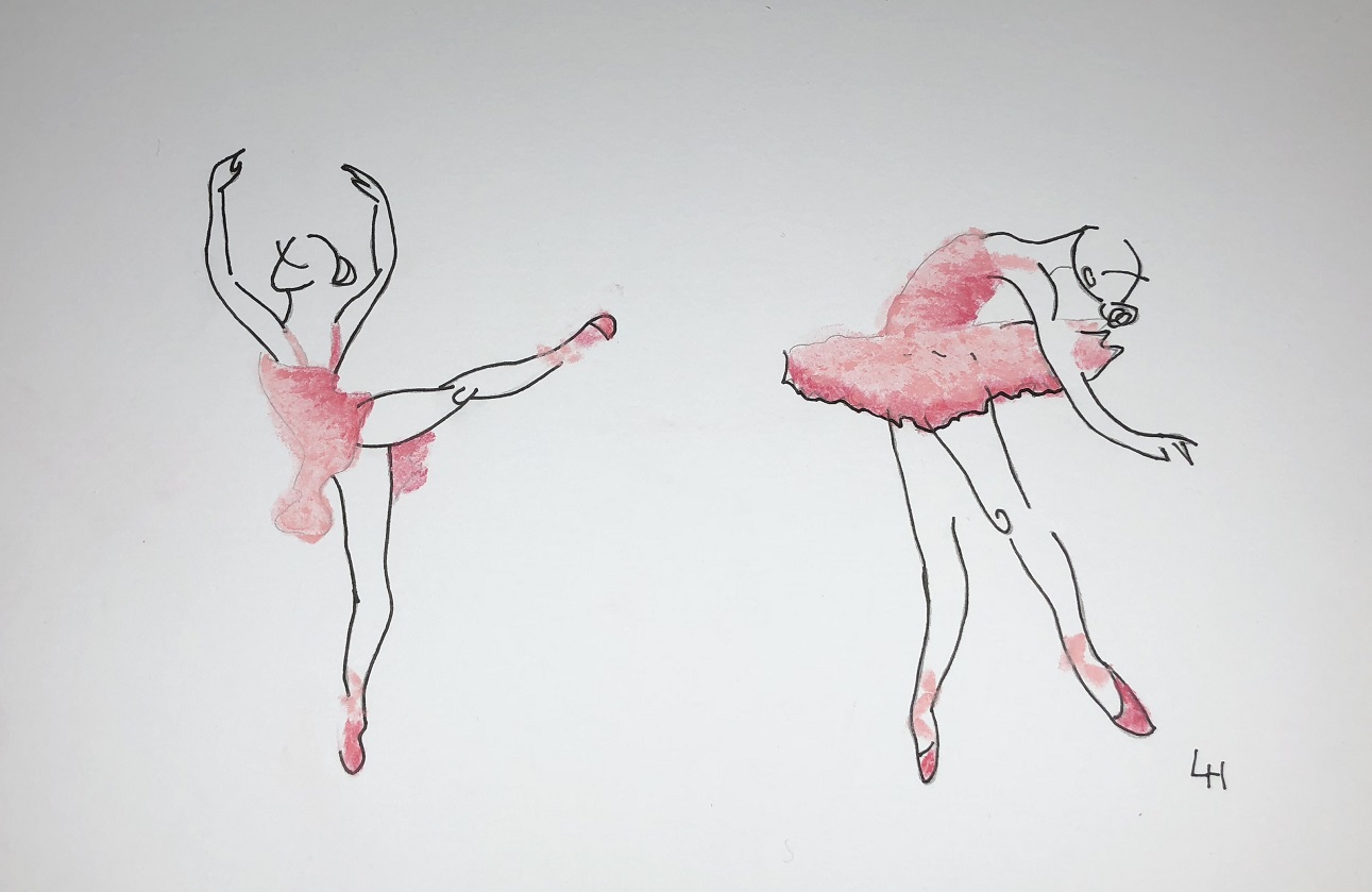 Dancing ballerina's on paper with pastel