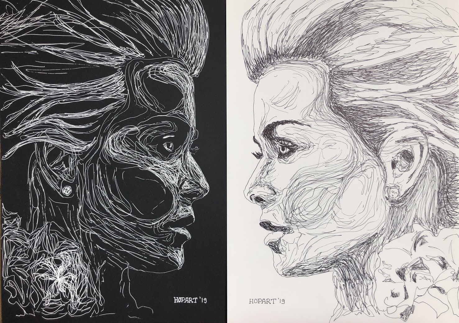 Black and white portraits on paper