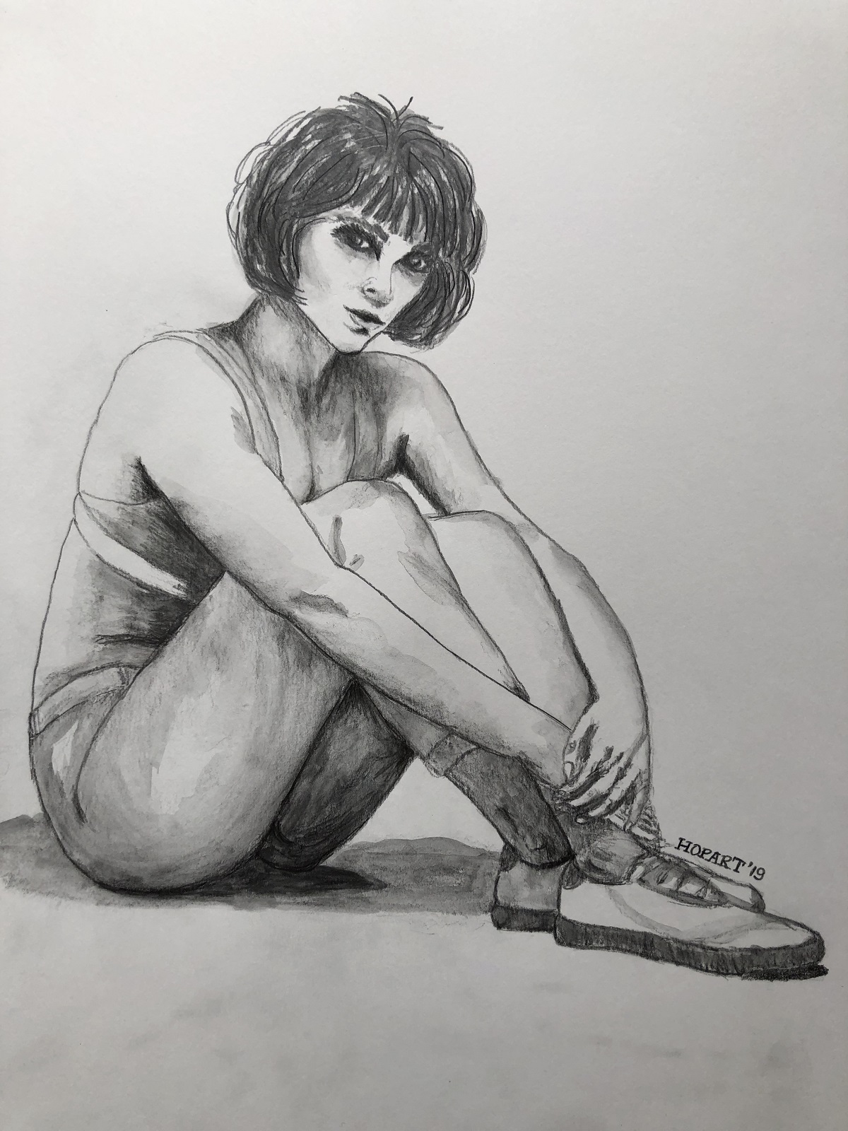 Sitting lady in pencil, 40 x 50 cm