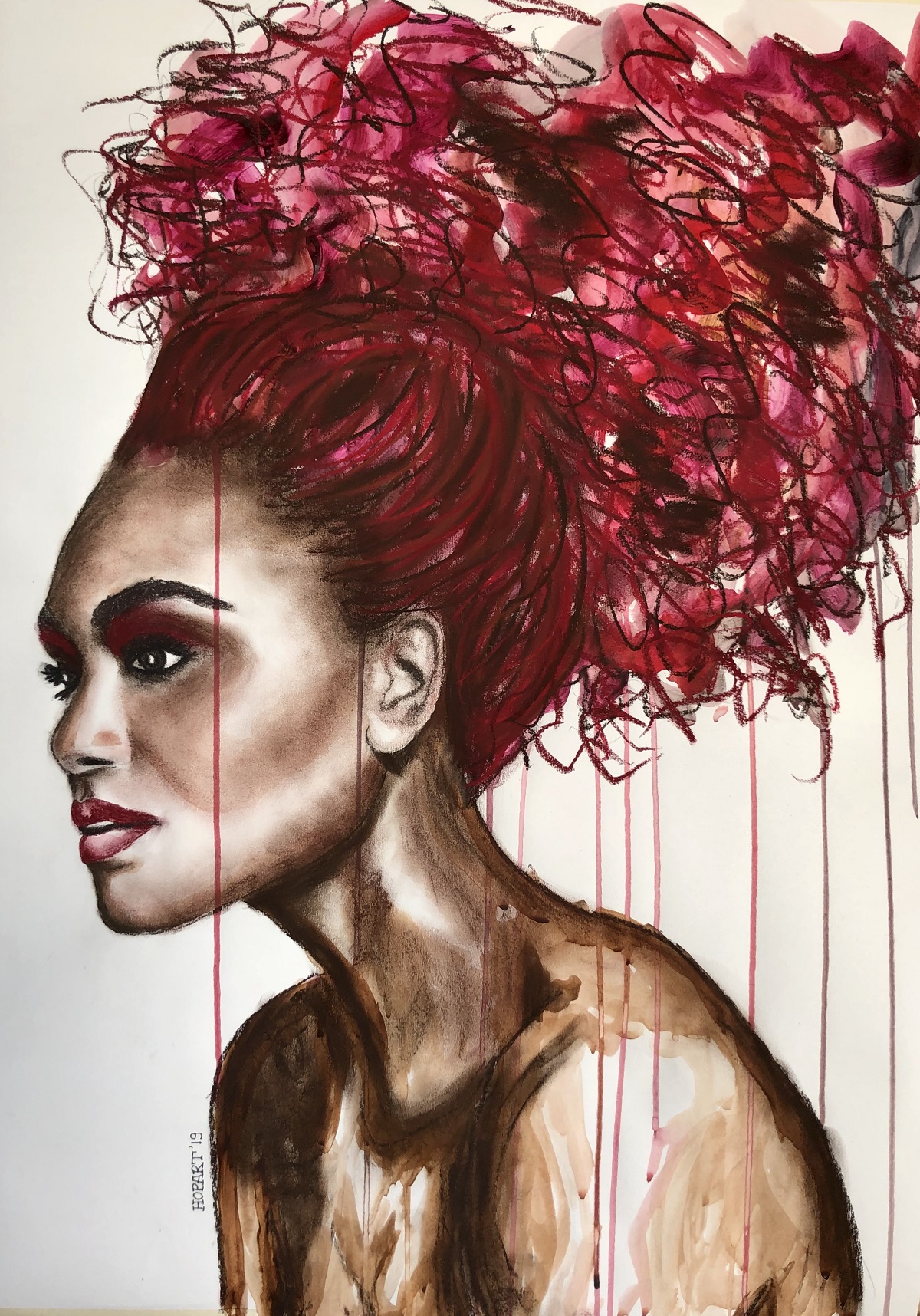 Portrait of 50 x 70 cm on paper red hair