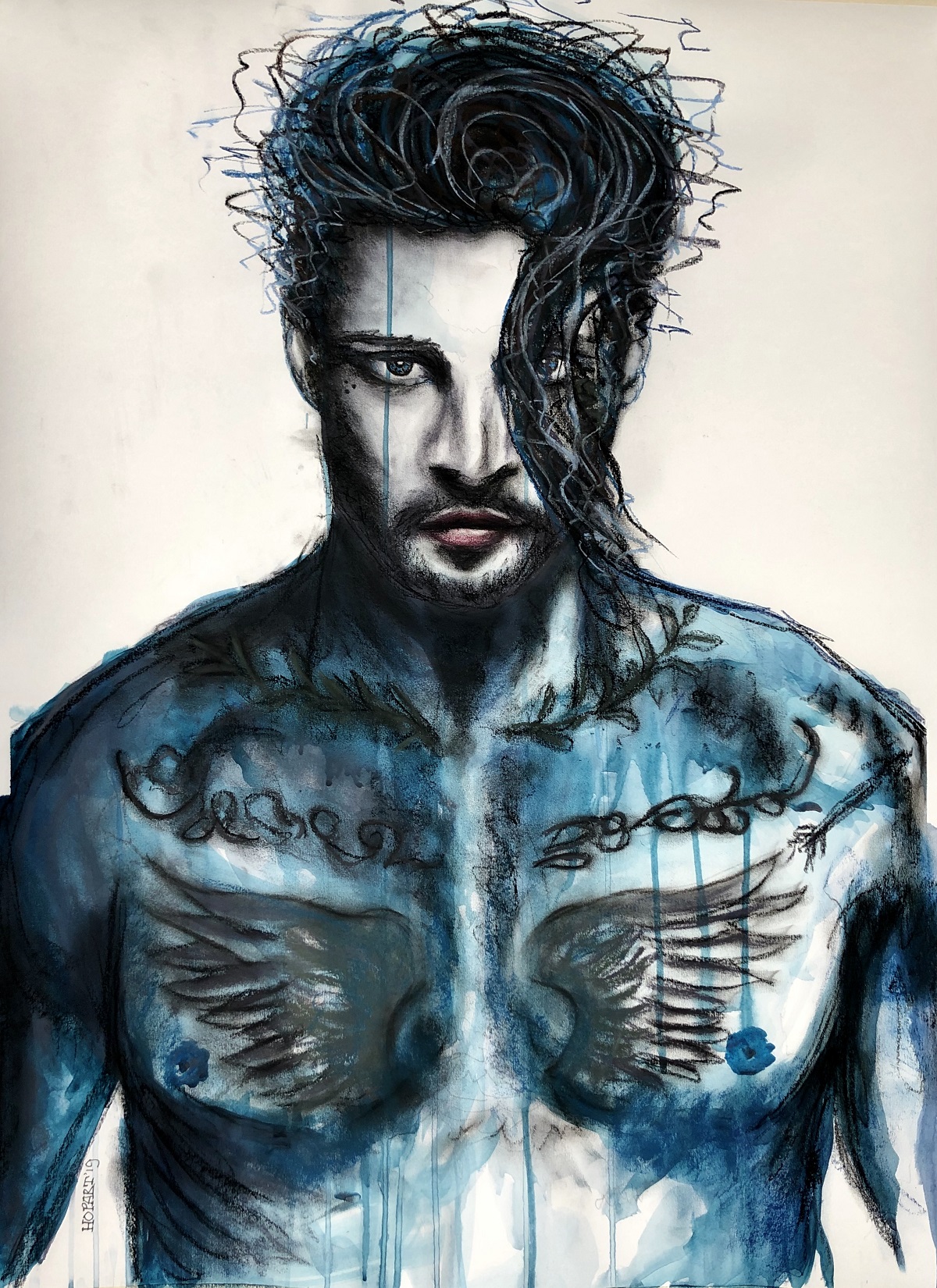 Man with tattoos, 50 x 70 cm